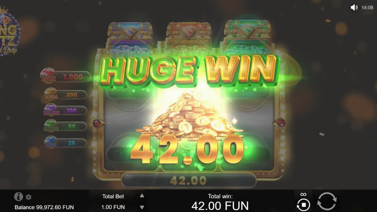 Interface visual luxuosa do slot Bling Blitz Diamond Drop com diamantes e moedas douradas